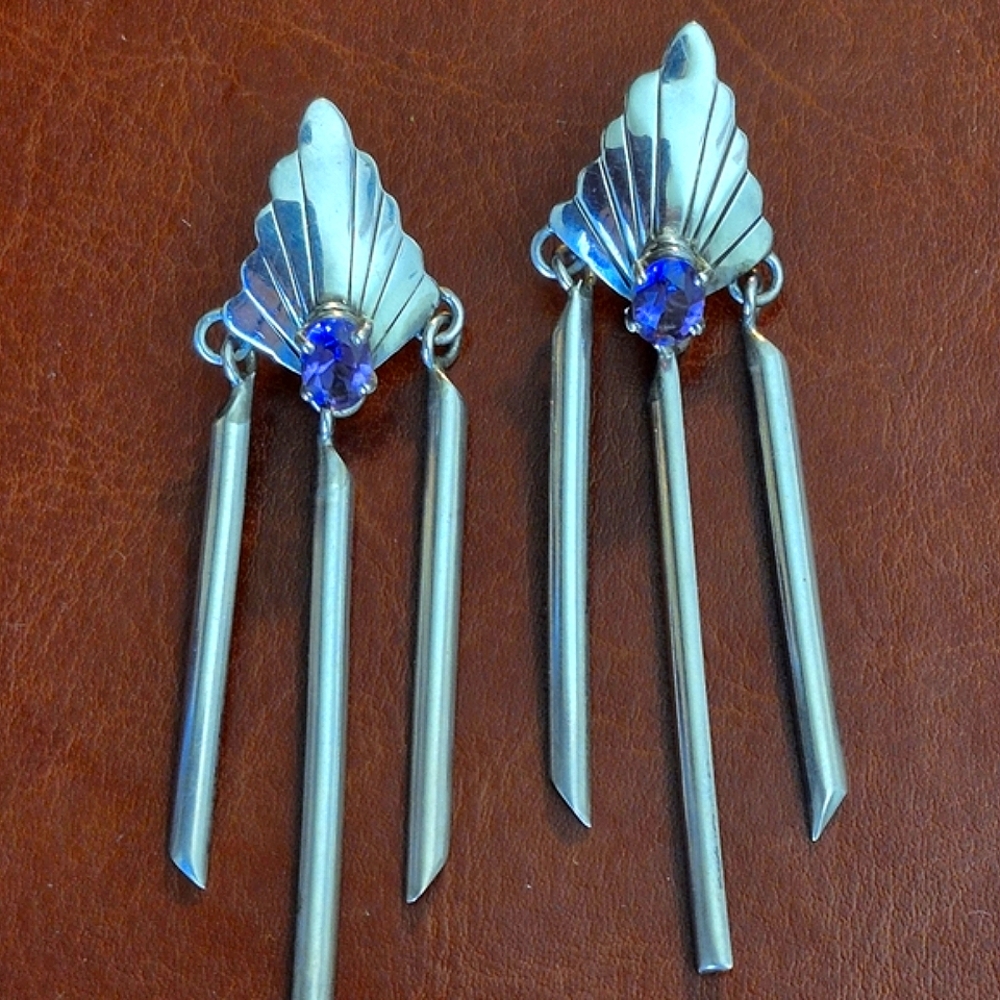 Vintage Sterling Silver Amethyst Dangle Earrings